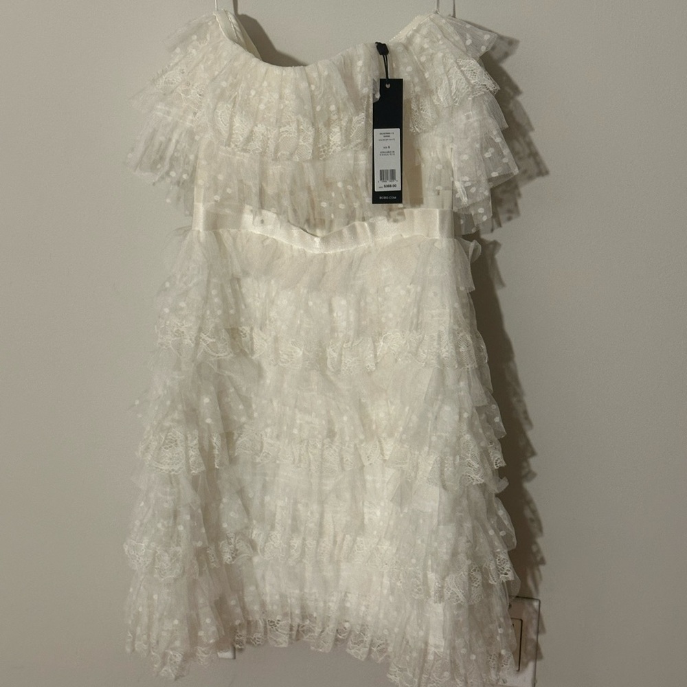 BCBG WHITE RUFFLE MINI DRESS - Picture 3 of 3